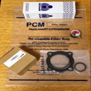 Hydraulic Tank Accessories Laying Flat On Wooden Table With PCM Logo On Bag